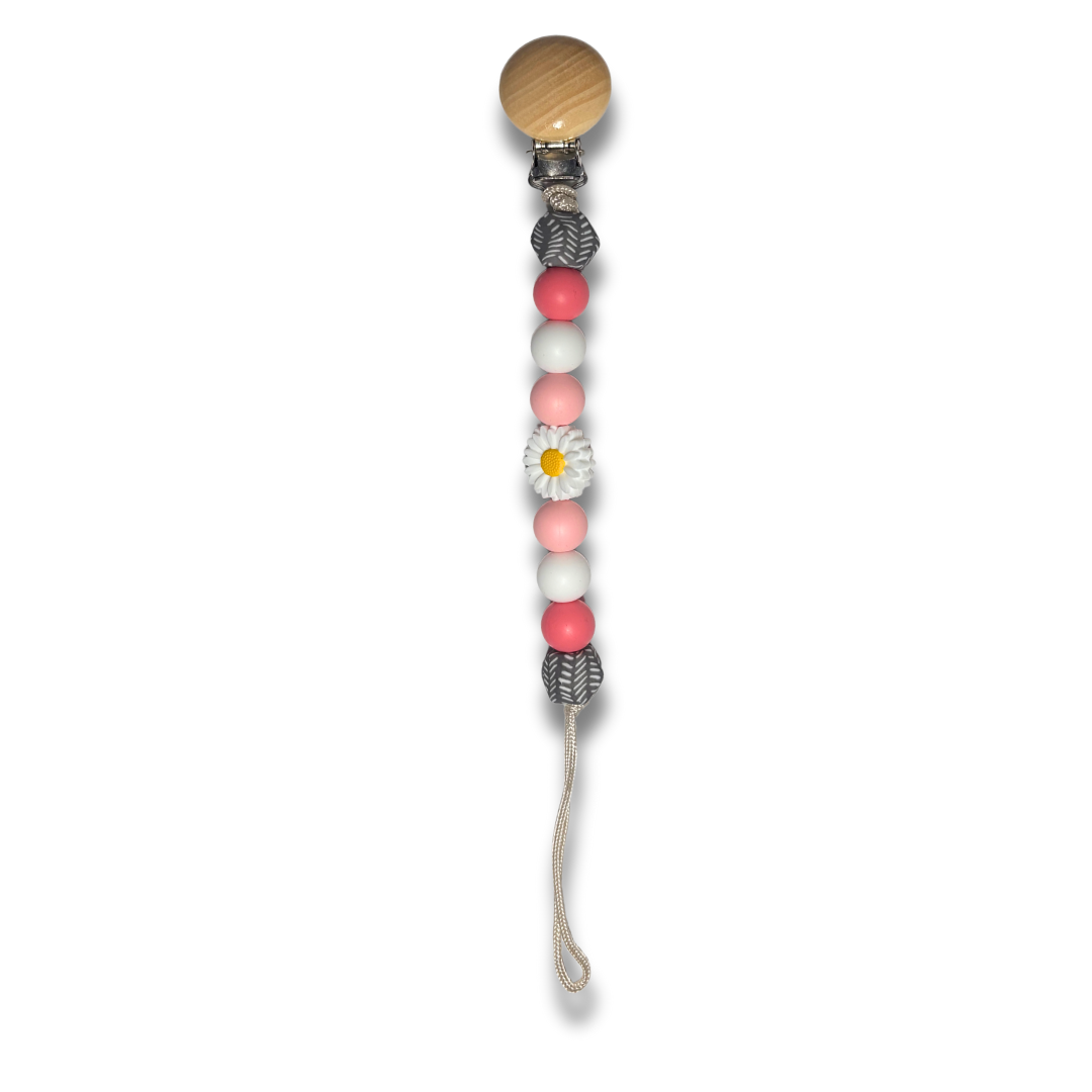 Pretty Pink Daisy Pacifier Clip