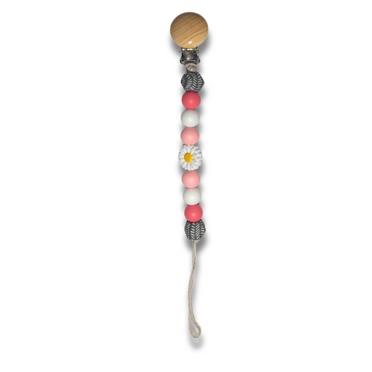 Pretty Pink Daisy Pacifier Clip